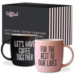 Triple Gifffted Lets Have Coffee Together Coffee Mug Set, Engagement Wedding Gifts for Couple, Bride and Groom Newlywed Bridal Shower, His and Hers, Mr and Mrs, Christmas, Valentine’s, Ceramic 380ML