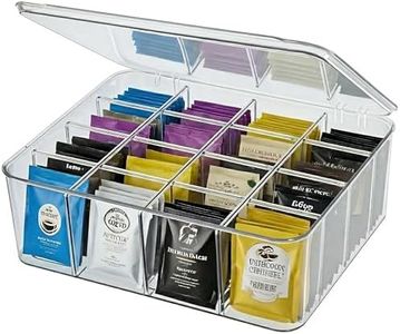 Rasydyn Tea Bags Organizer: Tea Bag Storage Organizer with Lid, Clear Acrylic Tea Bags Holder for Kitchen, Cabinet, Countertop Storage, Pantry organizers and storage - 16 Compartment