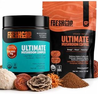 FreshCap Ultimate Mushroom Complex Powder + Mushroom Coffee Trial Bundle - Organic 12:1 Fruiting Body Extract, 29% Beta-Glucans, Lion’s Mane, Reishi, Cordyceps, Chaga, 60 Servings + 15 Servings