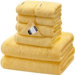 SEMAXE Yellow Bath Towel Set, 2 Luxury Bath Towels, 2 Hand Towels, 4 Washcloths, 100% Cotton Bathroom Towel with Hanging Loops and Smart Tag, Soft and Absorbent 8 Piece Towel Set