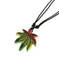 Zac's Alter Ego Rasta Pot Leaf Pendant on Wax Cord Necklace with Brown Beads