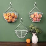 Indian Decor 20921 Country Rustic White Metal Chicken Wire Wall Hanging Fruit Rectangular Basket Vegetables And Produce Bin, Set Of 3 - White