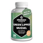 Green Lipped Mussel 1500mg- Omega 3 & Glycosaminoglycanes- 300 Capsules Pure New Zealand Green Lipped Mussel Powder - Supplement for Cartilage and Joints - German Quality