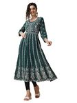 EthnicJunction Women's Lucknowi Chikankari Embroidered Thread Work Georgette Anarkali Kurta (B19-Apsara-Rama_XL_Rama)