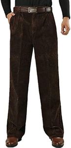 Flygo Mens Wale Stretch Expandable Waist Straight-Fit Corduroy Pant Non-Iron (30, Coffee)