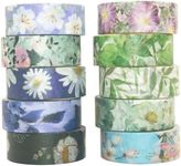 YUBBAEX 10 Rolls Spring Flowers Washi Tape Set Masking Decorative Tapes (Cold Tone)