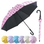 KREPS Windproof Large Umbrella for Rain and Sun Automatic Open for 2 Persons Wind Resistant Big Golf Umbrellas for Adult Men Women J-Handle Fast Drying UV Protective. (BEAR PINK)