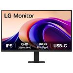 LG 27U631A IPS QHD (2560x1440) Monitor, 27 Inch, 100Hz, sRGB 99% (Typ.), HDR10, USB-C with PD 15W, HDMI, 3 Side Virtual Borderless, Head Phone Out, Reader Mode, Flicker Safe, 3 Years Warranty, Black