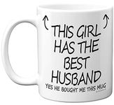 Anniversary Mug for Her - This Girl Has The Best Husband Mug - Novelty Birthday Wife Gifts, Valentines Gifts for Her, Valentine Mug, 11oz Ceramic Dishwasher Safe Coffee Mugs - Made in UK