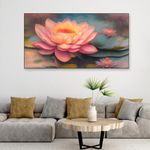 DEKORSTATION Pink Lotus Flower Floating Frame Canvas Wall Painting for Home and Office Décor | Blooming Lotus Floral Paintings | Canvas Painting for Living Room | Size: 24x36 Inch