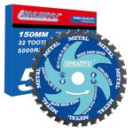 LSHUZIYU 150mm-32T, Metal Working Circular Saw Blade, Centre Hole 20mm with 15.88-10mm Washer, Compatible on Cordless Saw, Metal, Steel Iron Bar, Sheet, Angle Cutting