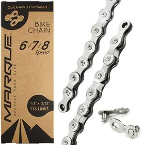 MARQUE 6/7/8 Speed Bike Chain - Bicycle Chain for Road & Mountain Bike, Quick Link Included for Easy Installation, 1/2 x 3/32 inch, 116 Links - MTB Chains Replacement (1 Set, 6/7/8 Speed Chain)