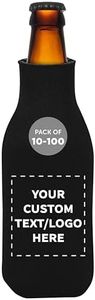 Custom Zipper Beer Bottle Insulators Set of 10,50 or 100, Personalized Bulk Pack - Keeps Your Drink Cooler, Great for Beer, Soda, Other Beverages - Black
