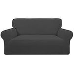 Greatime Stretch Loveseat Slipcover 1-Piece Couch Sofa Cover Furniture Protector Soft with Elastic Bottom for Kids. Spandex Jacquard Fabric Small Checks(loveseat,Dark Gray)