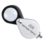 20X Hastings Triplet Magnifier, Mini Foldable Jewelers Loupe 12mm Triplet Optical Glass Lens Stainless Steel Body Pocket Gems Loupe Magnifying Glass for Coins, Stamps, Jewelry,Rocks,Antiques,Plants