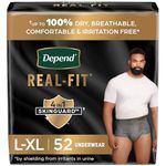 Depend Real Fit Adult Incontinence Underwear for Men, Maximum Absorbency, L/XL, Grey, 52 Count