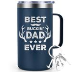 Qtencas Best Buckin Dad Ever Mug, Best Dad Ever Gifts for Dad Papa Father Hunting Lover on Father's Day Birthday Christmas from Children, 20 Oz Insulated Stainless Steel Coffee Mug with Lid,Dark Blue