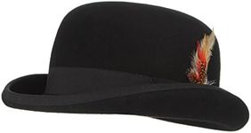 EOZY Mens 100% Wool Black Derby Hat with Removable Feather Satin Lined Roll Brim Bowler Hat