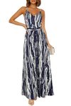 OUGES Womens Summer Deep V Neck Floral Long Maxi Dress Casual Spaghetti Strap Beach Sundress with Pockets(Floral11,XL)