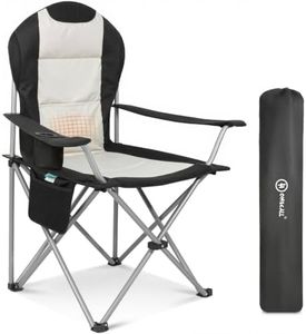 Homecall Chaise de camping pliable - Charge maximale : 150 kg - Chaise de camping à dossier haut - 108 cm - Avec soutien lombaire - Rembourrée - Pour jardin, pique-nique - Noir - 1 pièce