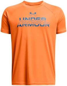 Under Armour Boys Tech Split Wordmark Short Sleeve T Shirt, (810) Atomic / / Photon Blue, X-Large