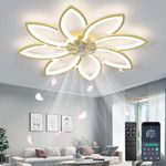 Depuley Modern Ceiling Fan with Light, Dimmable Ceiling Fan Light with Remote Control and App Control,Acrylic Flower Shape Ceiling Fan for Bedroom Dining Room, Quiet Moter, 6Speeds, Gold