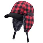 Winter Buffalo Plaid Trapper Hunting hat Sherpa Ear Flaps Elmer Fudd Hunter Warm hat Black and red