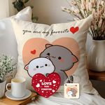 SKYTRENDS Cotton Peach and Goma Mochi Cat Pillow Cushion, Gifts for Boyfriend, Girlfriend, Valentines Gift for Girlfriend, Valentine Pillow for Couple | Peach Goma 12X12 Pillow, Keychain and Card-06