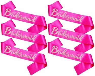 Bridesmaid Sashes Set of 6, Hot Pink Sash with Silver Glitter Letter Bachelorette Party Sash for Bridal Shower Wedding Party Accessories Supplies Engagement Gifts