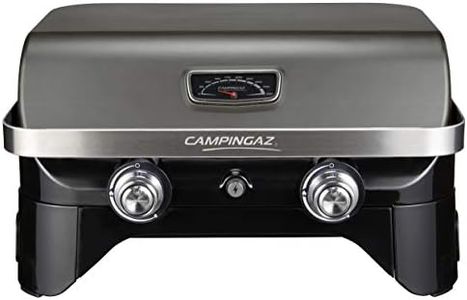 Campingaz Attitude 2100 LX Gas Grill, Portable Table Top Grill, 2 Steel Burners, 5 KW Power, Camping Gas Barbecue with Lid, Thermometer, Cast Iron Grill Grid and Plancha
