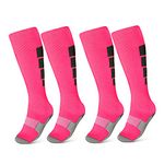 ZEPOHCK Kids Athletic Soccer Socks, 2 Pairs Knee High Socks for Youth Boys Girls for Shoe Size 3-6.5 / Ages 6-12 (Pink-006)