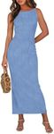 PRETTYGARDEN Womens Spaghetti Strap Bodycon Maxi Dress 2025 Summer Textured Sundress Elegant Wedding Guest Cocktail Dresses (Light Blue,Large)