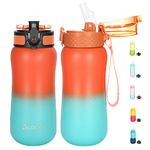 Oldley Insulated Water Bottle 12oz Kids Water Bottles with Straw, Stainless Steel Water Bottle with 2 Lids,Double Wall Vacuum Bottle, Leak-Proof Sport Bottles for School Travel, Ombre Orange-Green