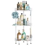 HapiRm Corner Shower Caddy Standing - 3 Tier Shower Organizer Corner with Soap Holder, Rustproof Floor Shower Shelves with 4 Hooks for Bathroom, White