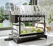 AISEY Dish Rack for Kitchen Counter, Dish Drying Racks with Drainboard 2 Tier, Dish Drainer Rack and Utensil Holder