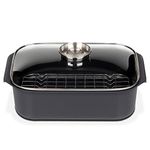 GSW Gourmet rectangular roaster with aroma glass lid and grill insert, cast aluminum, black, ø approx. 40 x 26 x H 11cm