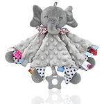 UNMOT Baby Comforters Blanket Newborn Touch Tag Blankets Elephant Soft Comforter Baby sleeping toy with Taggies Teether soft elephant security blanket (Grey)