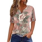 Lightning Deals Summer Tops for Women Vacation Trendy Button V Neck Short Sleeve T Shirts Casual Loose Floral Print Comfy Cute Clothes