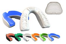 Coollo Sports Boil and Bite Mouth Guard (Youth & Adult) DA Custom Fit Sport Mouthpiece for Football, Hockey, Rugby, Lacrosse, Boxing, MMA (Free Case Included!) (Sky Blue & White, Ages 10 & Below)