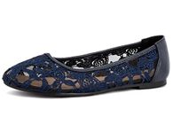 Greatonu Navy Blue Lace Ballet Flats Cut Out Wide Fit Ballerina Pump Shoes 7 UK/40EU