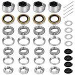 4 Sets Trailer Axle Hub Bearing Kits, L68149/L44649 Trailer Hub Bearing Kits with Grease Seals, Dust Caps, Cotter Pins, Spindle Nuts & Washers for 3500lb 1-3/8 to 1-1/16 Inch Spindle