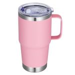 Abbrevi 20 oz Stainless Steel Tumbler with Handle Metal Insulated Coffee Travel Mug with Handle Double Wall Tumbler Cup with Handle and Lid, Pink 1 Pack