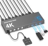 USB 3.0 HDMI KVM Switch 1 Monitors 4 Computers, 4K@60Hz KVM Switches for 4 Computers Sharing Monitor Keyboard Mouse Hard Drives Printer, with EDID Adaptive,1 HDMI Cable and 4 USB Cable