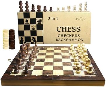 3 in 1 Chess Set, Folding 24cm Wooden Board, Includes Chess, Checkers, Backgammon, Handcrafted Pieces with Storage, Elegant Present for Adults and Kids, Holiday, Birthday, Christmas, Travel Game