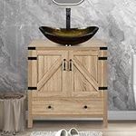 ARTETHYS Bathroom Sink Cabinet, Bathroom Vanity Units with Basin, 70cm Modern Free Standing Bathroom Cabinet with Cloakroom Gold Glass Vessel Sink