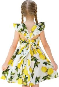 PrinceSasa Kid Floral Cotton Girls Dresses Summer Girl Clothes - Yellow - 7-8 Years