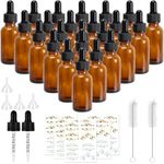 Waymind 24 Pack 1 oz Dropper Bottles with Glass Measured Dropper, Amber Glass Bottles with 30 Labels, 4 Funnels and 2 Brush, for Perfumes, Oils, Aromatherapy, Chemistry Lab Chemicals, 2 Extra Droppers