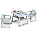 COSTWAY Kids Table and Chairs Set, Children Play Tables with Storage Rack, 3PCS Toddler Activity Furniture for Learning, Drawing, Dining (Blue)