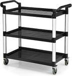 CASART 3-Tier Service Trolley Cart, Rolling Utility Cart with Lockable Wheels, Multifunctional Storage Shelf Catering Trolley for Kitchen, Hotel and Workshop