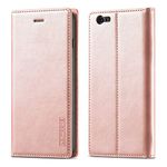 QLTYPRI Case for iPhone 6 Plus 6S Plus, Vintage Matte Leather Wallet Case Card Slot Kickstand Magnetic Shockproof Flip Folio Book Case Cover for iPhone 6 Plus 6S Plus - Rosegold